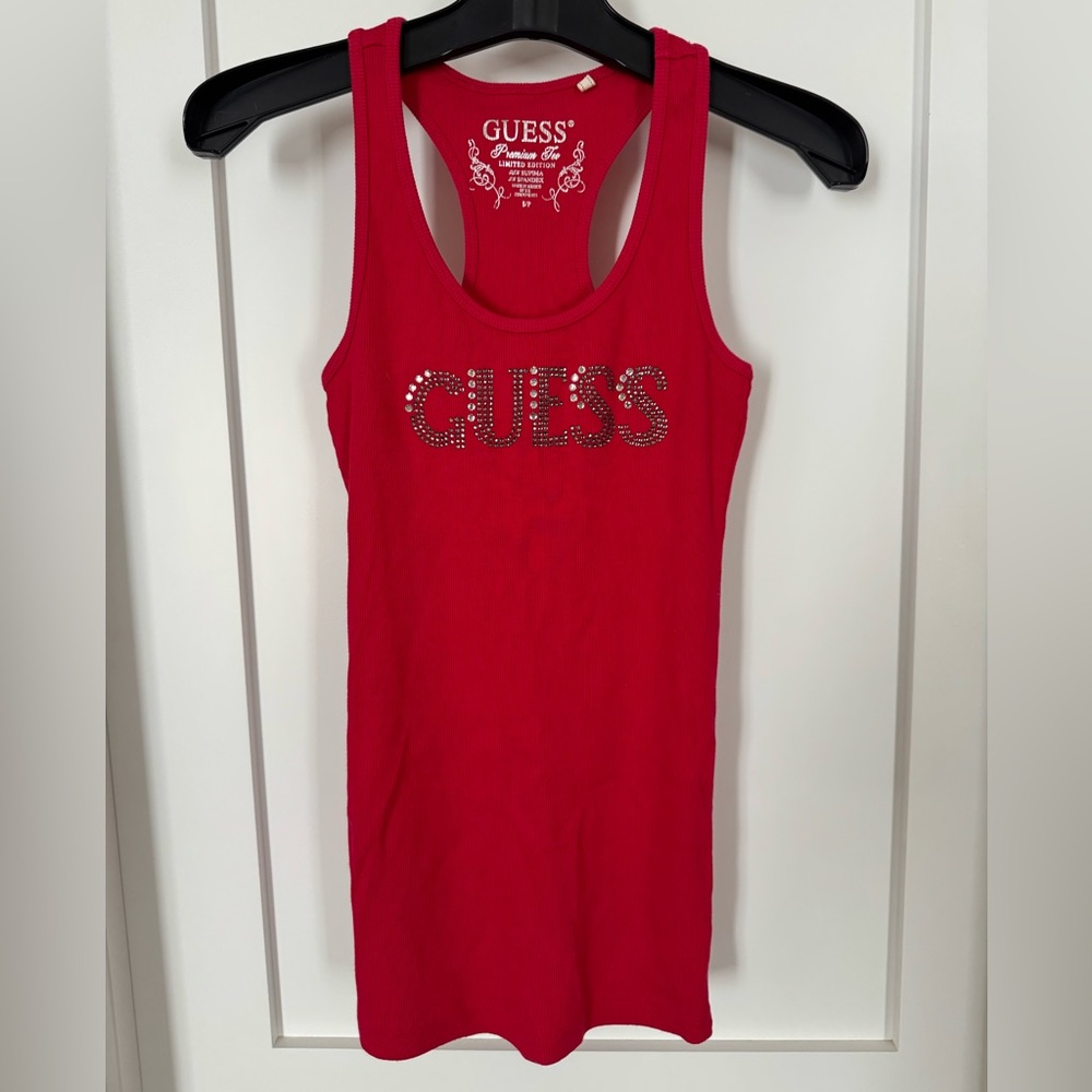 Guess Red Fitted Embellished Tank Top